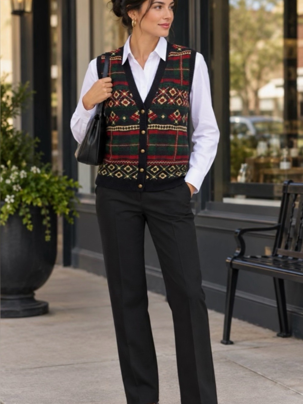 Vintage Alfred Dunner Plaid Sweater Vest Dark Academia Grandmacore Size Lg.